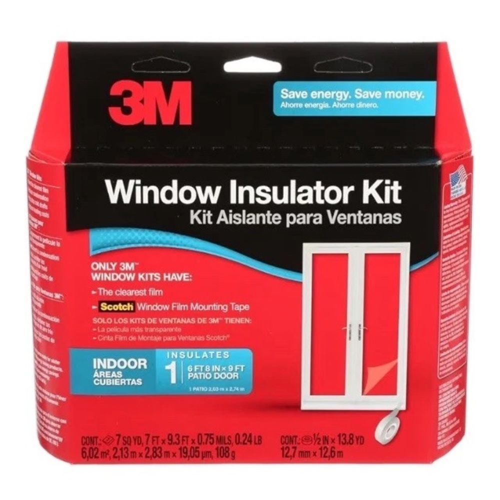 Indoor Patio Door Window Insulation Kit 6'-8" x 9' Heat Shrink Film & Tape New